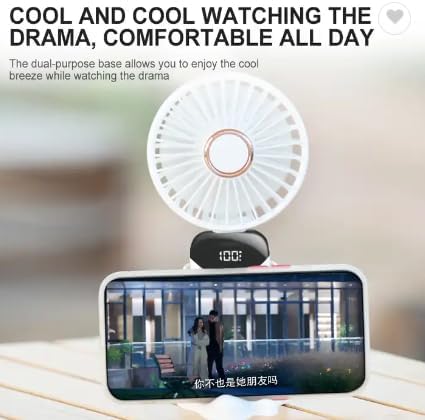 USB Mini Fan – Foldable Handheld Neck Hanging Fan, 5-Speed, Rechargeable with Phone Stand & Display