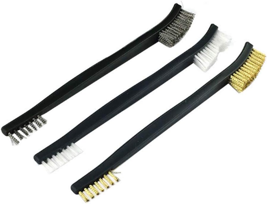 3PCS Mini Wire Brush Set – Double-End Cleaning Brushes with Stainless Steel, Brass & Nylon Bristles for Rust & Detail Cleaning
