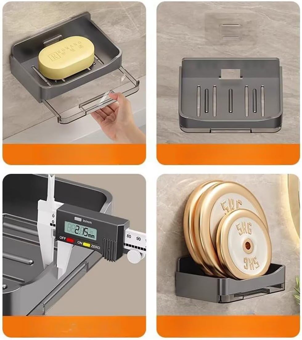 Wall Mounted Soap Holder – Free-Punching Double Drainage Soap Dish, Sponge Organizer for Bathroom