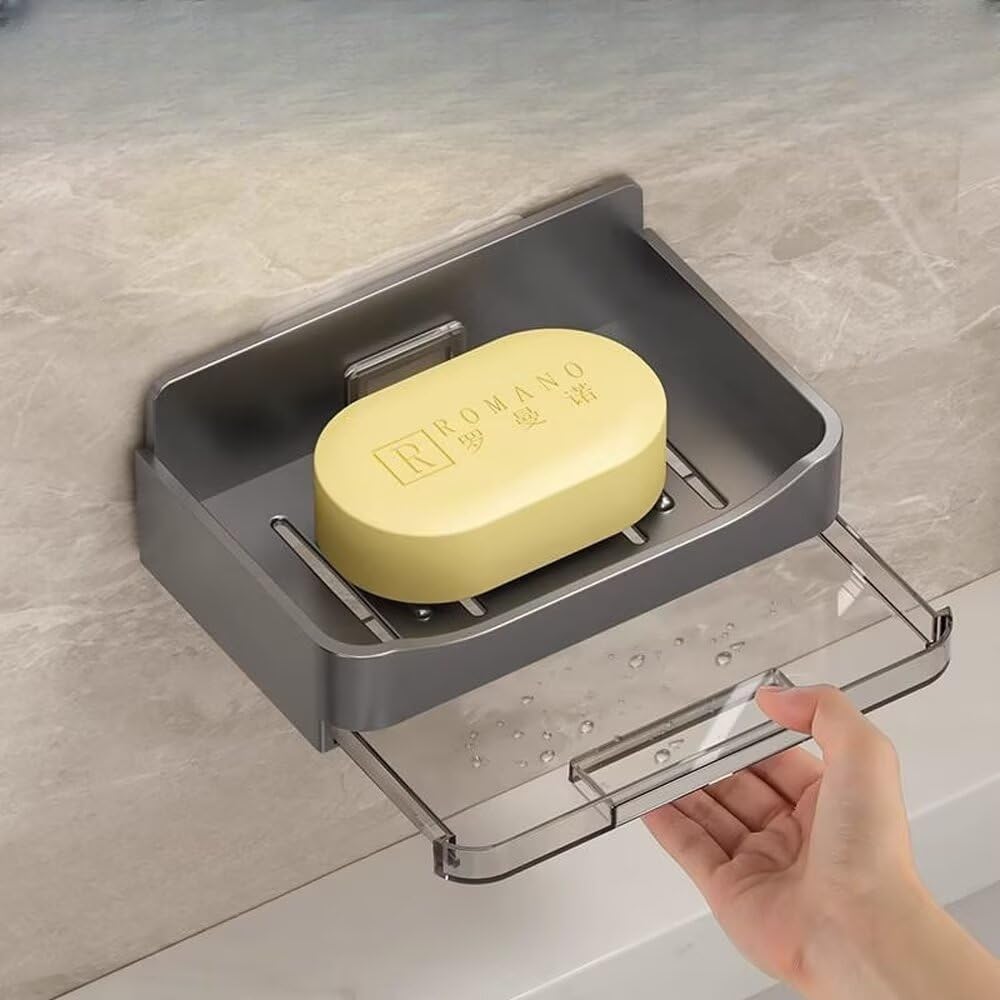 Wall Mounted Soap Holder – Free-Punching Double Drainage Soap Dish, Sponge Organizer for Bathroom