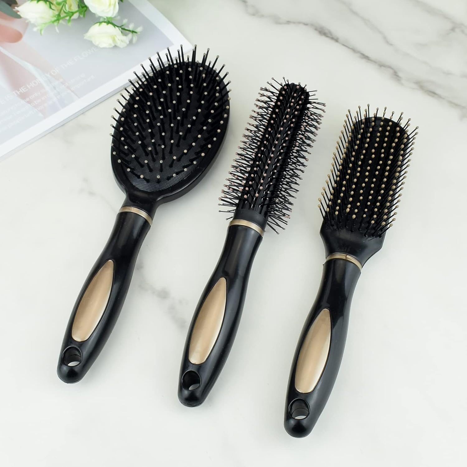 3 Pack Anti-Static Detangling Hair Brushes – Oval, Round & Vent Paddle Comb Set for Wet & Dry Hair – Massage & Shine for Women, Men & Kids