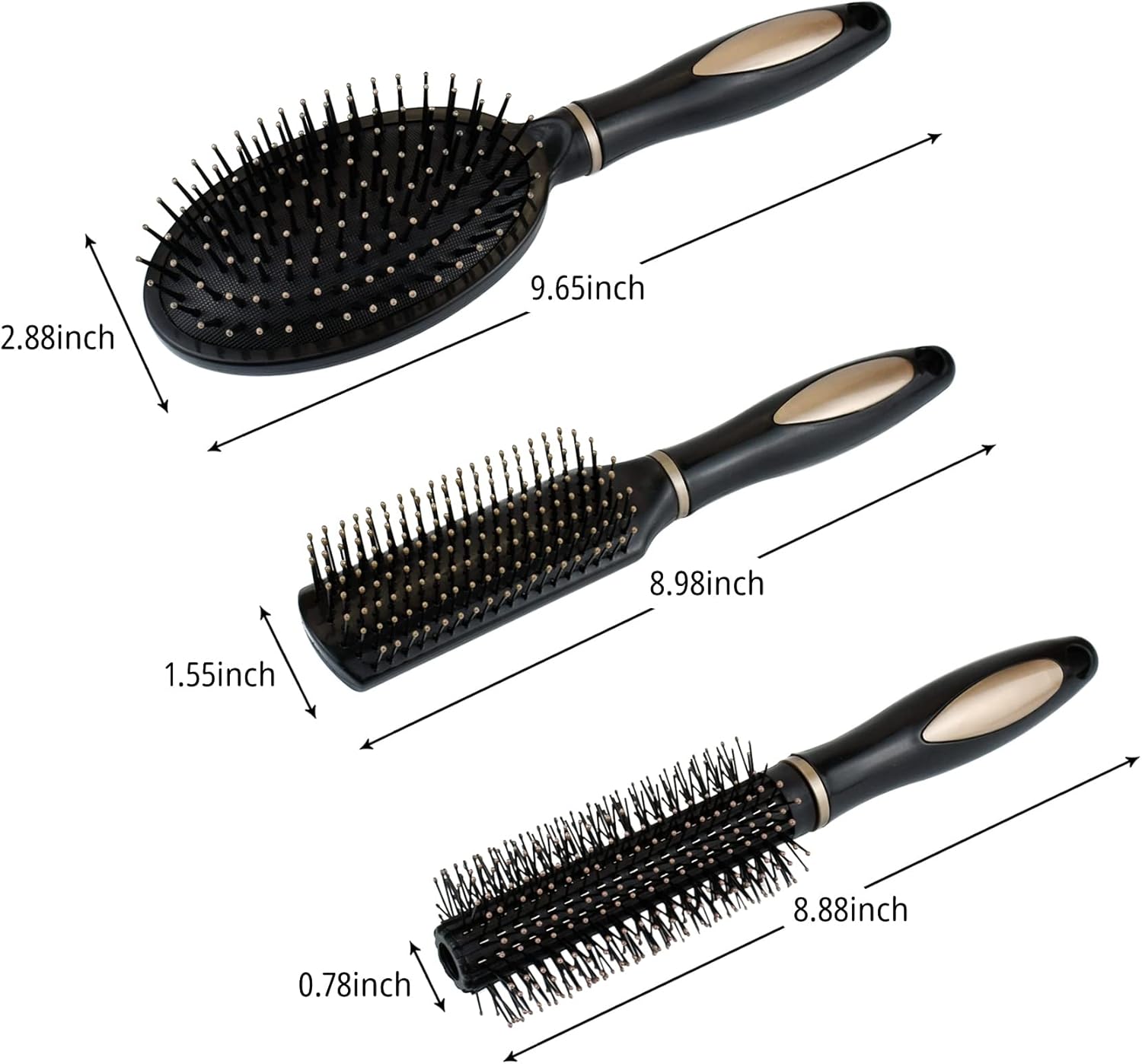 3 Pack Anti-Static Detangling Hair Brushes – Oval, Round & Vent Paddle Comb Set for Wet & Dry Hair – Massage & Shine for Women, Men & Kids