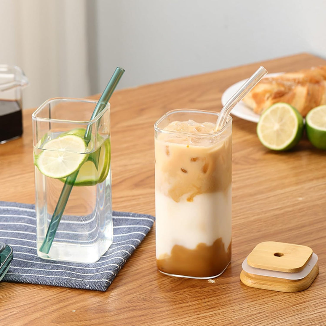 1Pc Transparent Square Glass Cup with Lid and Straw – Heat Resistant Mug for Coffee, Milk Tea & Juice