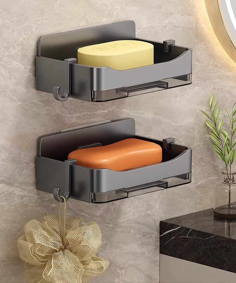 Wall Mounted Soap Holder – Free-Punching Double Drainage Soap Dish, Sponge Organizer for Bathroom