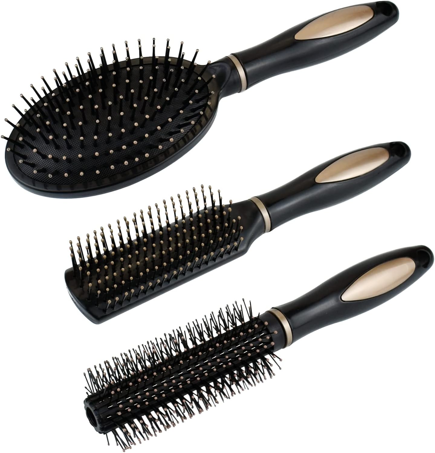 3 Pack Anti-Static Detangling Hair Brushes – Oval, Round & Vent Paddle Comb Set for Wet & Dry Hair – Massage & Shine for Women, Men & Kids