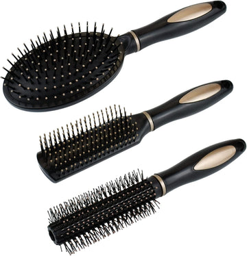 3 Pack Anti-Static Detangling Hair Brushes – Oval, Round & Vent Paddle Comb Set for Wet & Dry Hair – Massage & Shine for Women, Men & Kids