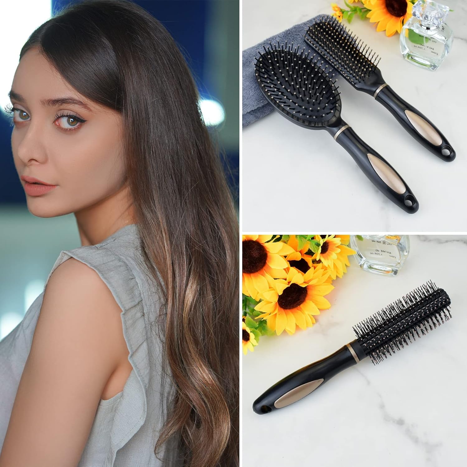 3 Pack Anti-Static Detangling Hair Brushes – Oval, Round & Vent Paddle Comb Set for Wet & Dry Hair – Massage & Shine for Women, Men & Kids