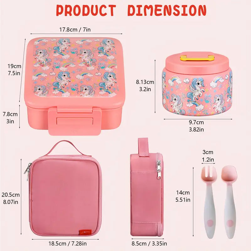 Stainless Steel Bento Lunch Box Set for Kids – 5 Compartments with 8oz Insulated Jar, Bag & Ice Pack