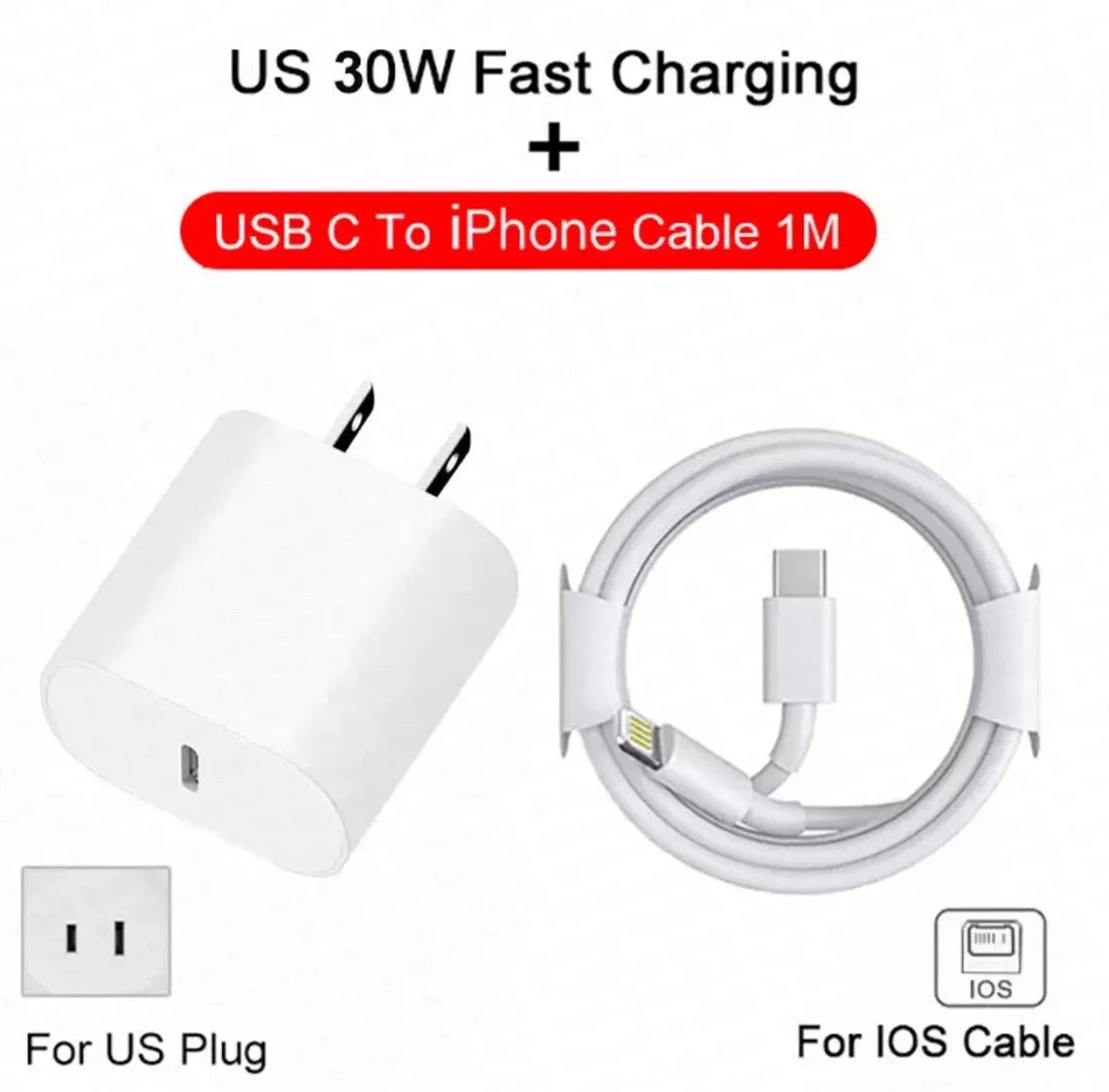 Apple Original 30W USB-C Fast Charger with Type-C Charge Cable – Compatible with iPhone 16/15/14/13/12/11 Pro Max, Mini, X, XS, XR, 8 Plus