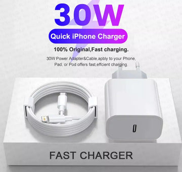 Apple Original 30W USB-C Fast Charger with Type-C Charge Cable – Compatible with iPhone 16/15/14/13/12/11 Pro Max, Mini, X, XS, XR, 8 Plus