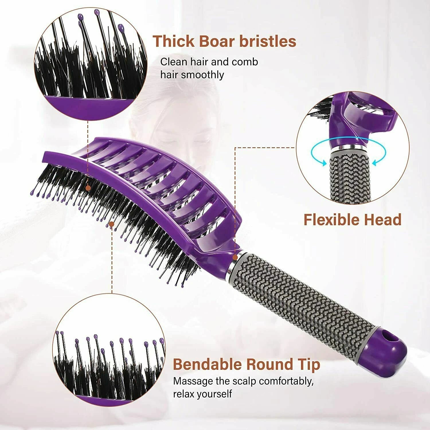Boar Bristle & Nylon Hair Brush – Detangling Scalp Massage Comb for Women with Wet or Curly Hair – Salon Hairdressing & Styling Tool