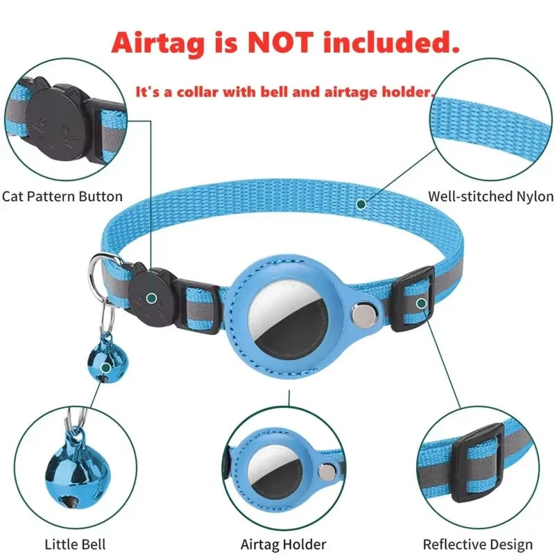 Airtag Collar for Cats & Dogs – Reflective Pet Collar with Bell & Airtag Protective Holder for Anti-Lost Tracking