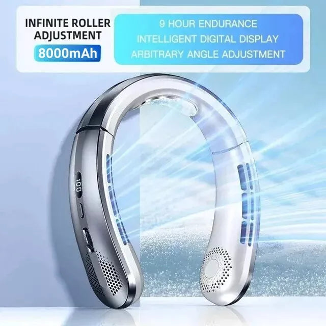 Xiaomi Wearable Neck Fan 8000mAh – Bladeless Air Cooler, LED Screen, Quiet & Rechargeable