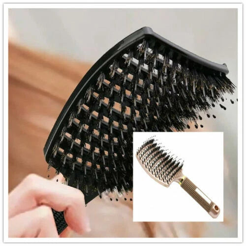 Boar Bristle & Nylon Hair Brush – Detangling Scalp Massage Comb for Women with Wet or Curly Hair – Salon Hairdressing & Styling Tool