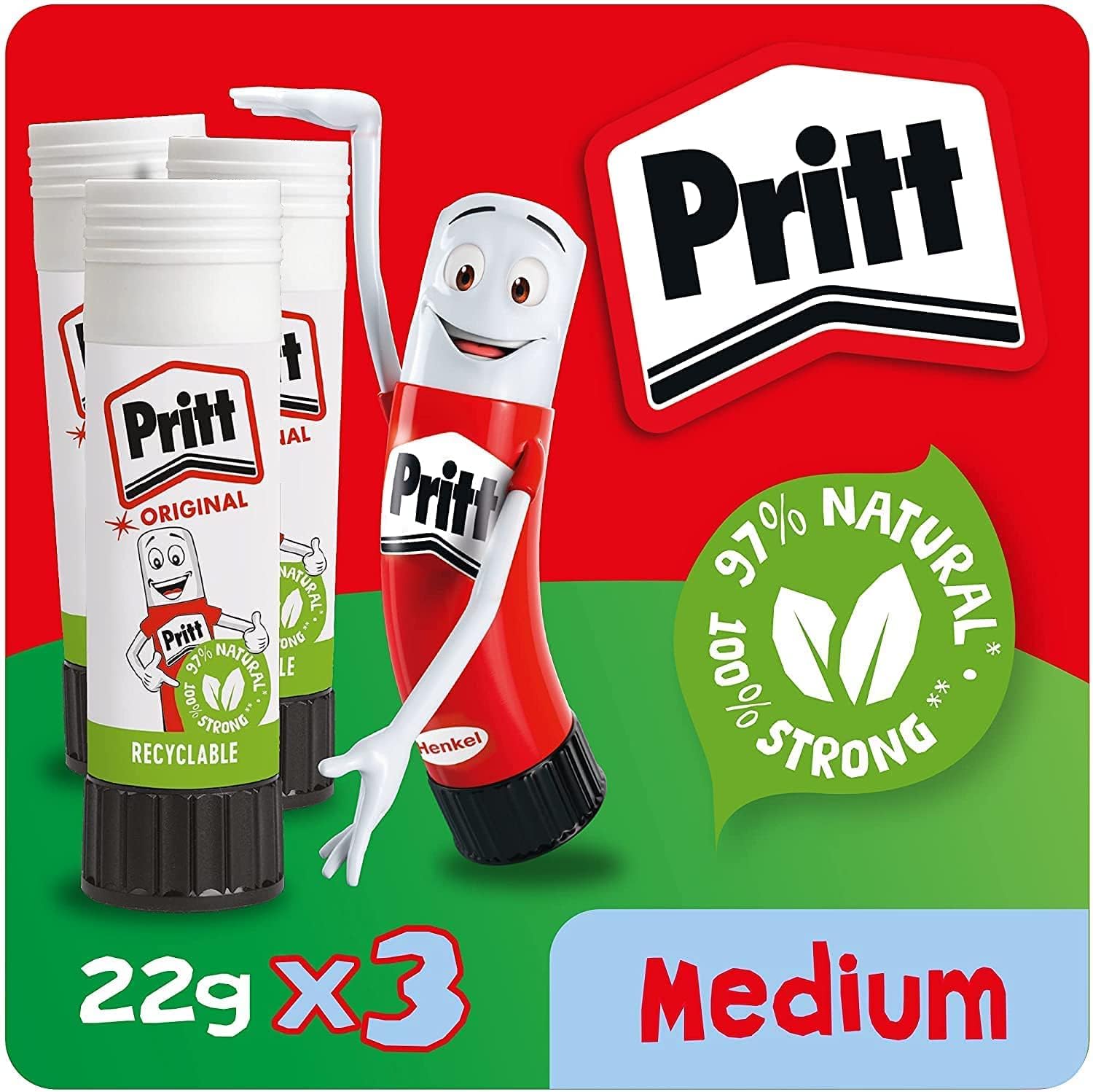 Pritt Glue Stick 22g (Pack of 3) – Child-Safe, Strong-Hold Craft Glue for School, Office & DIY Projects