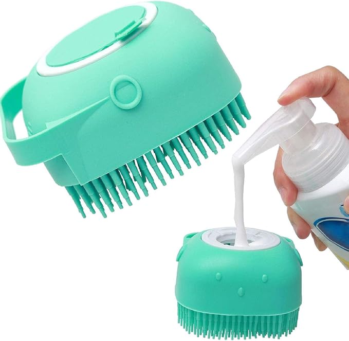 Pet Dog Shampoo Brush 80ml – Soft Silicone Massage Comb & Grooming Scrubber for Cats & Dogs – 2.7oz Refillable Bath Brush for Short Hair Pets