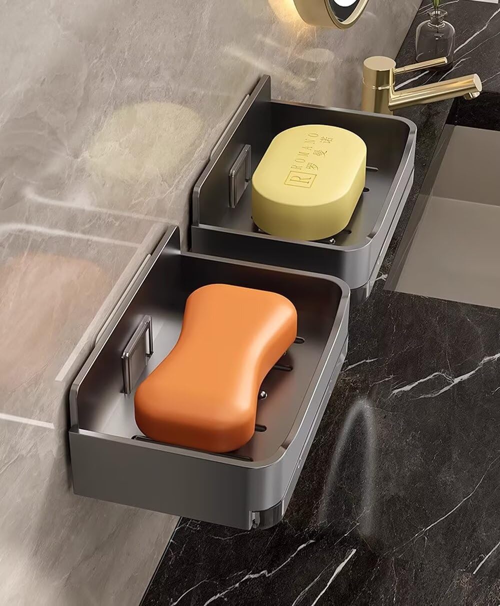 Wall Mounted Soap Holder – Free-Punching Double Drainage Soap Dish, Sponge Organizer for Bathroom