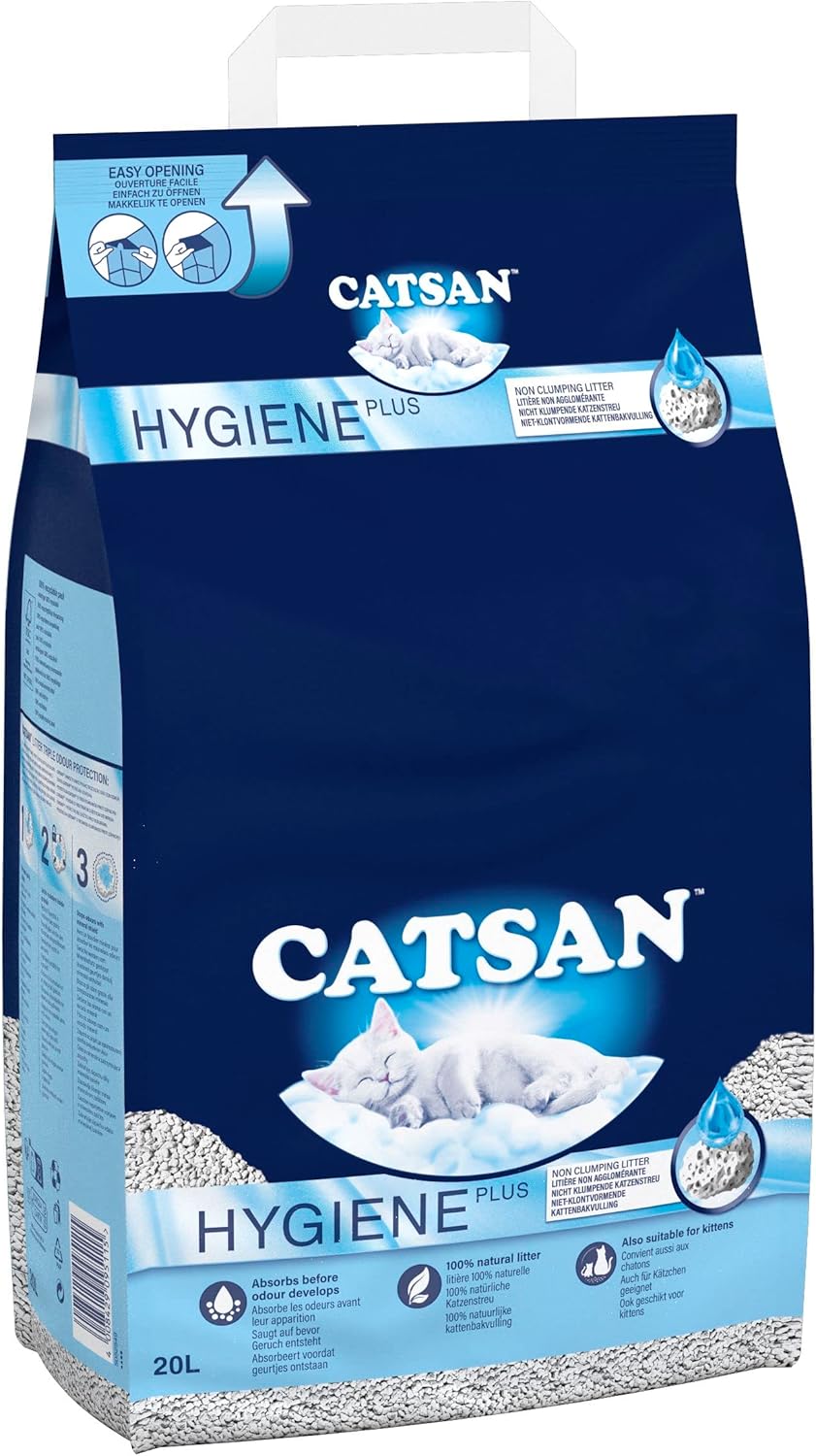 CATSAN - Plus Non-Clumping Adult Cat Litter and Kitten Litter - 20L - 100% Natural and Absorbent