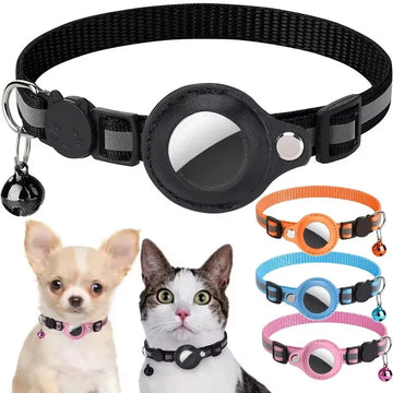 Airtag Collar for Cats & Dogs – Reflective Pet Collar with Bell & Airtag Protective Holder for Anti-Lost Tracking