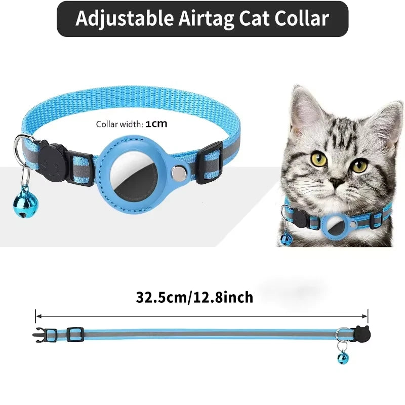 Airtag Collar for Cats & Dogs – Reflective Pet Collar with Bell & Airtag Protective Holder for Anti-Lost Tracking