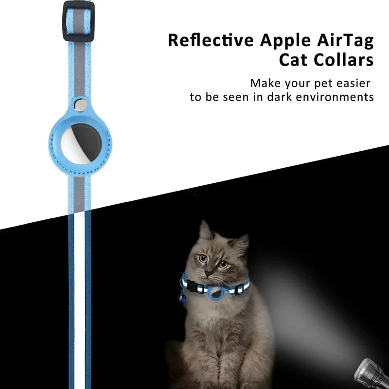 Airtag Collar for Cats & Dogs – Reflective Pet Collar with Bell & Airtag Protective Holder for Anti-Lost Tracking