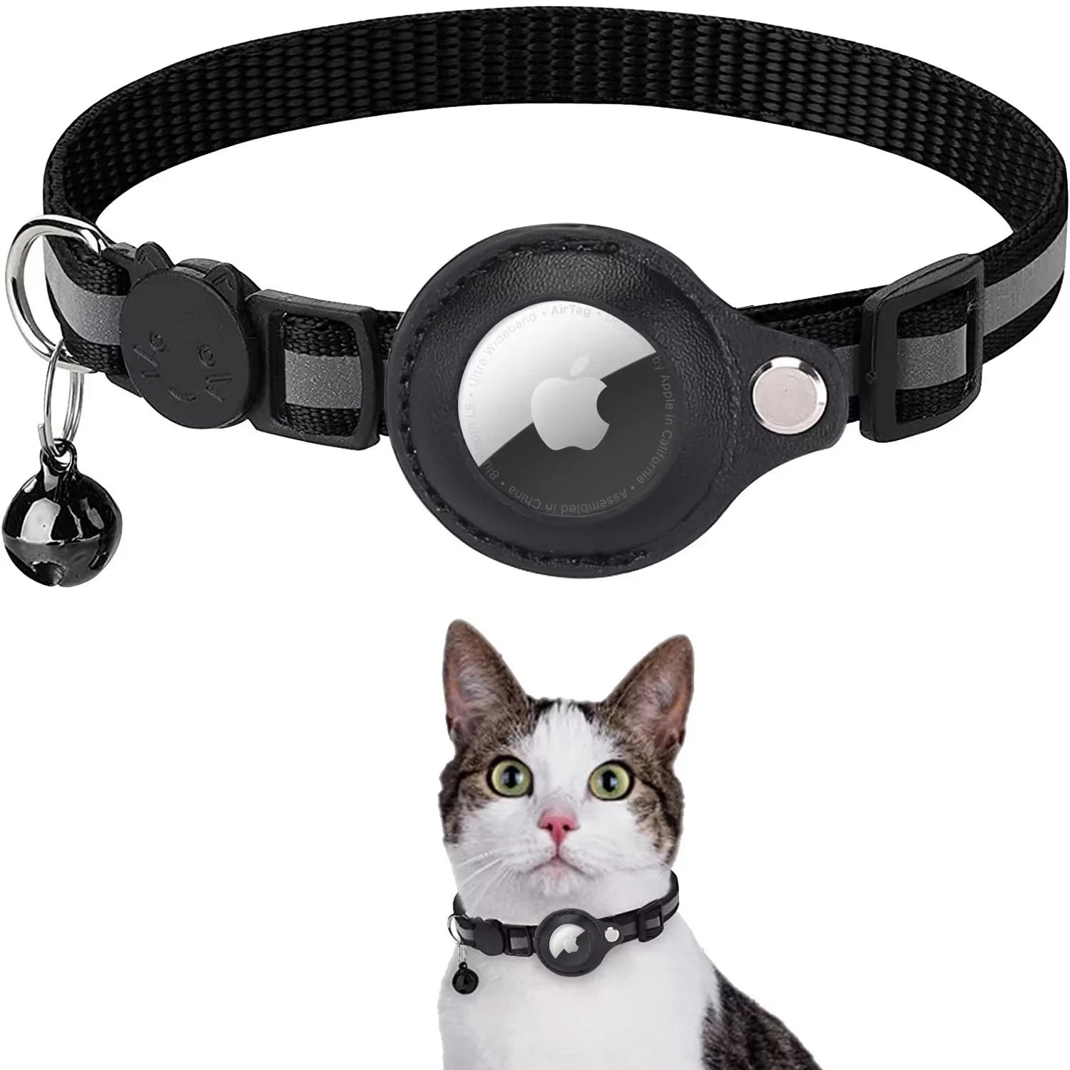Airtag Collar for Cats & Dogs – Reflective Pet Collar with Bell & Airtag Protective Holder for Anti-Lost Tracking