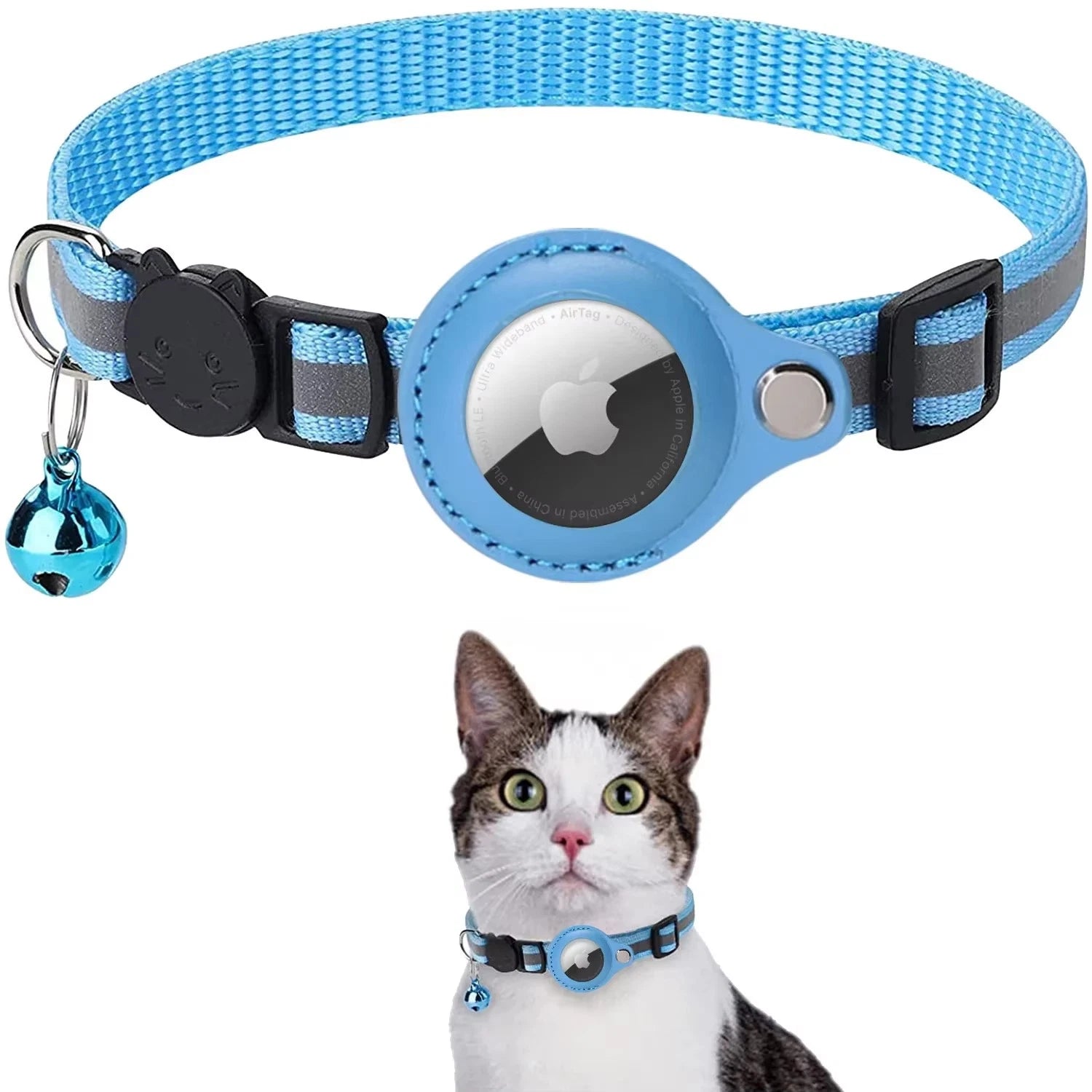 Airtag Collar for Cats & Dogs – Reflective Pet Collar with Bell & Airtag Protective Holder for Anti-Lost Tracking