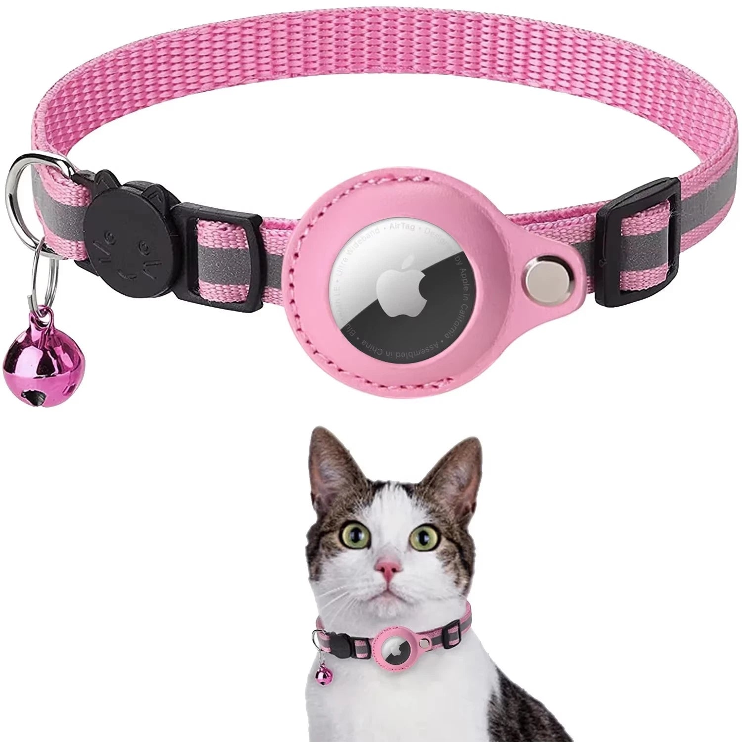 Airtag Collar for Cats & Dogs – Reflective Pet Collar with Bell & Airtag Protective Holder for Anti-Lost Tracking