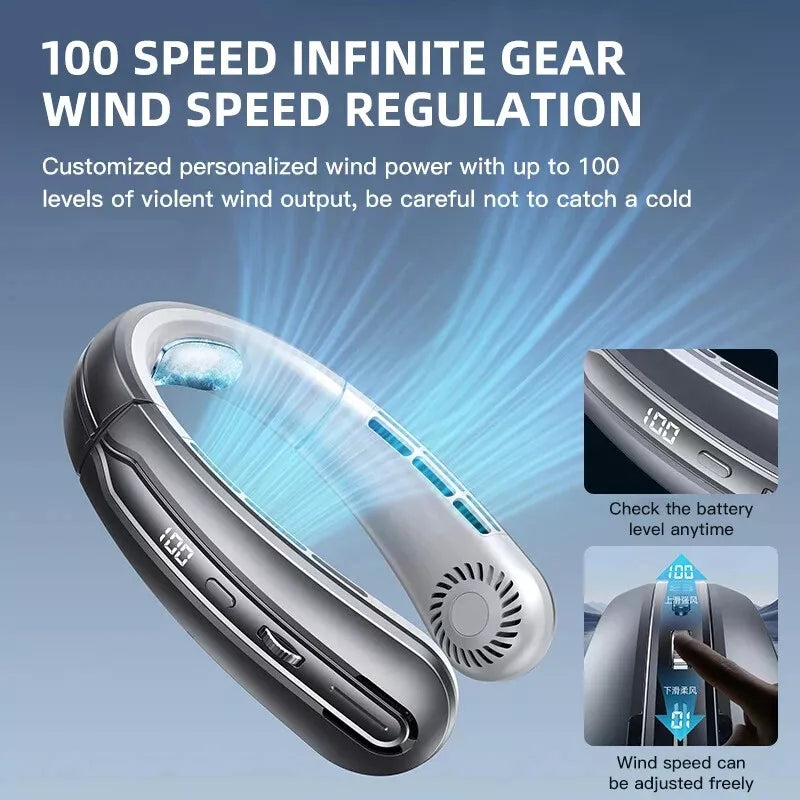Xiaomi Wearable Neck Fan 8000mAh – Bladeless Air Cooler, LED Screen, Quiet & Rechargeable