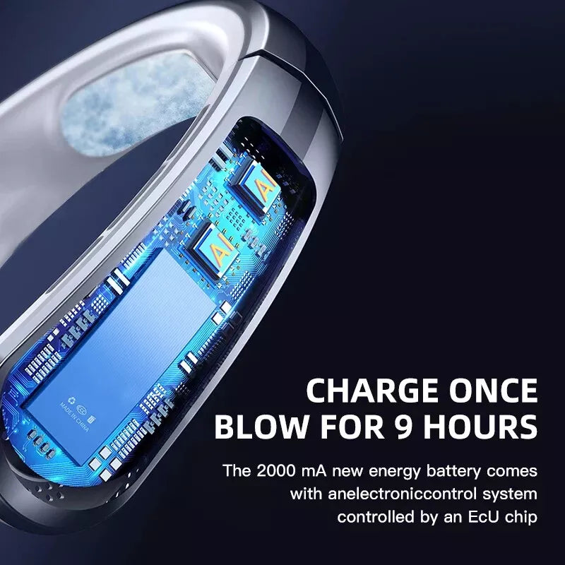 Xiaomi Wearable Neck Fan 8000mAh – Bladeless Air Cooler, LED Screen, Quiet & Rechargeable
